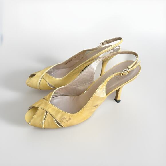 Stuart Weitzman Shoes - Stuart Weitzman 8.5 Butter Yellow Slingback Kitten Heel Pump Peep Toe Cross